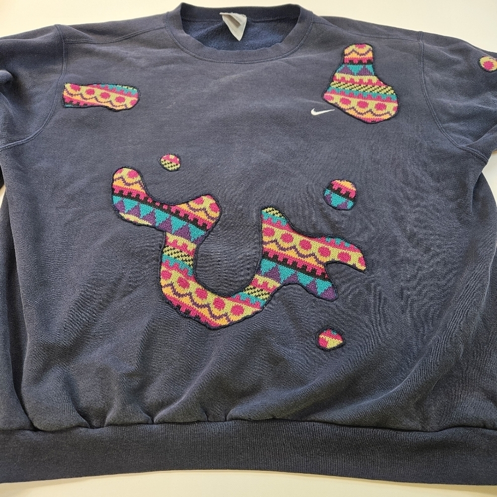 Vintage Nike Custom Swoosh Check Crewneck Sweatshirt VTG Y2K X-Large Hand Made